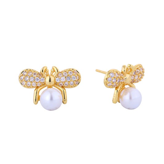 14K Gold Dipped Honey Pearl CZ Earrings