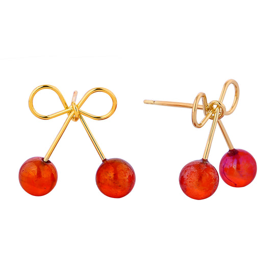 14K Gold Dipped Tangerine Charm Bow Earrings