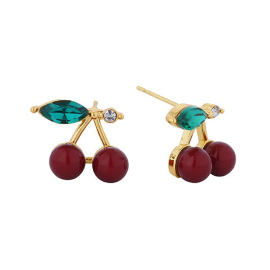 14K Gold Dipped Enamel Cherry Post Earrings