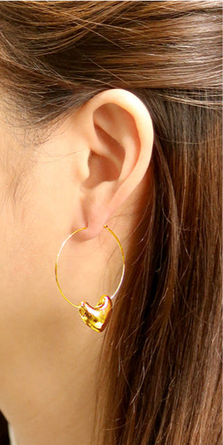 14K Gold/White Gold Dipped Heart Charm Hoop Earrings