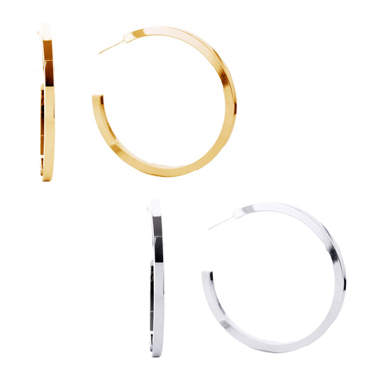14K Gold/White Gold Dipped Post Hoop Earrings