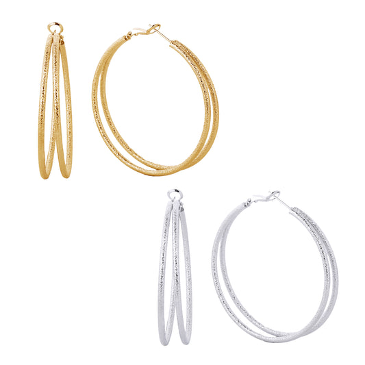 14K Gold/White Gold Dipped Omega Closure Hoop Earrings