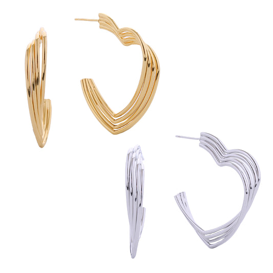 14K Gold/White Gold Dipped Triple Open Heart Post Earrings