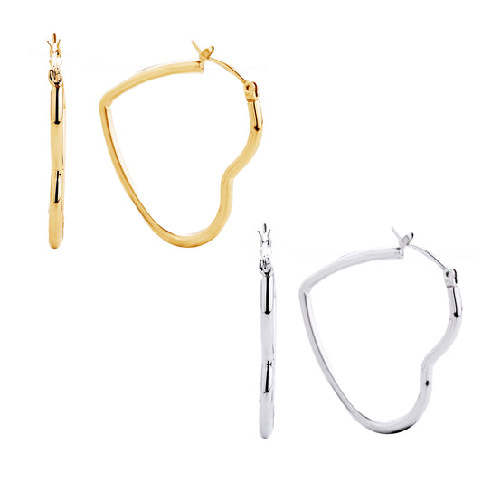 14K Gold/White Gold Dipped Heart Shape Pin Catch Earrings