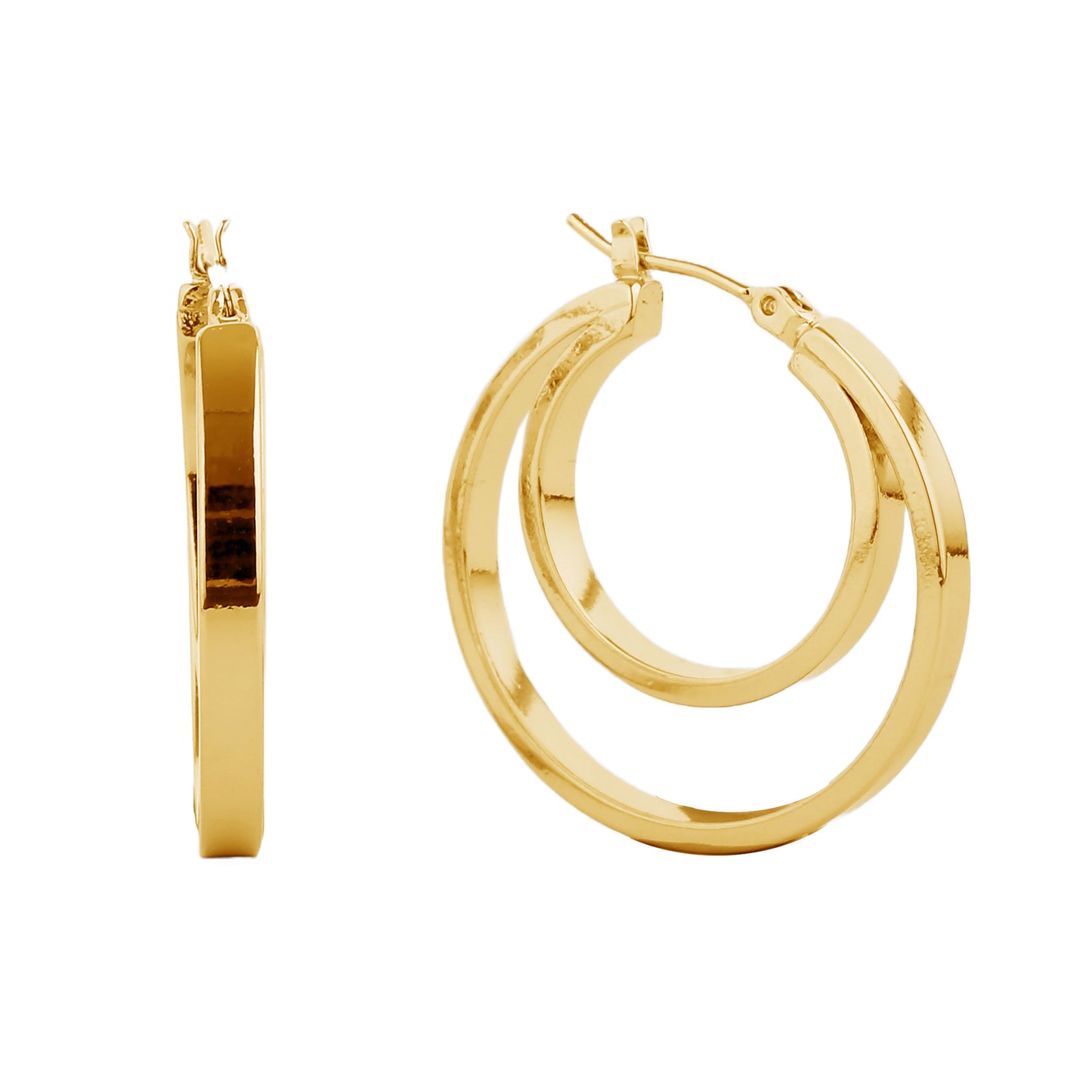 14K Gold/White Gold Dipped Pin Catch Double Hoop Earrings