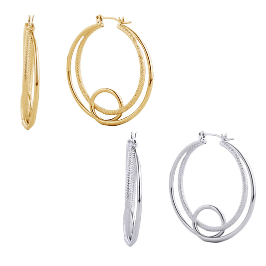 14K Gold/White Gold Dipped Pin Catch Twisted Circle Hoop Earrings