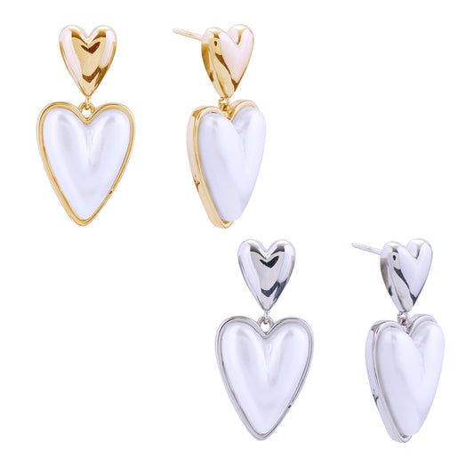 14K Gold/White Gold Dipped Duo Loving Heart Post Earrings