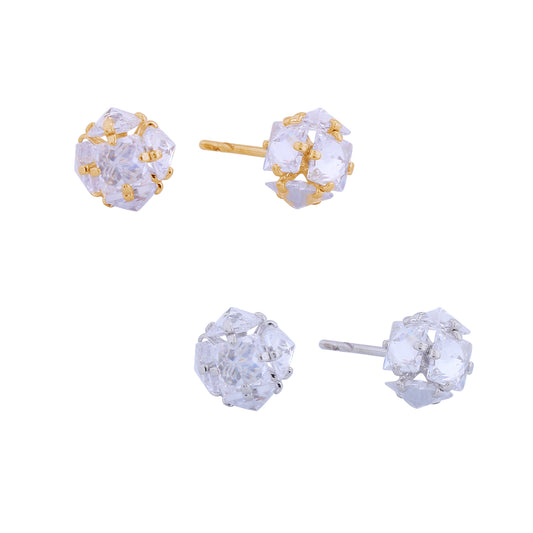 14K Gold/White Gold Dipped Princess Cut Cluster Stud Earrings