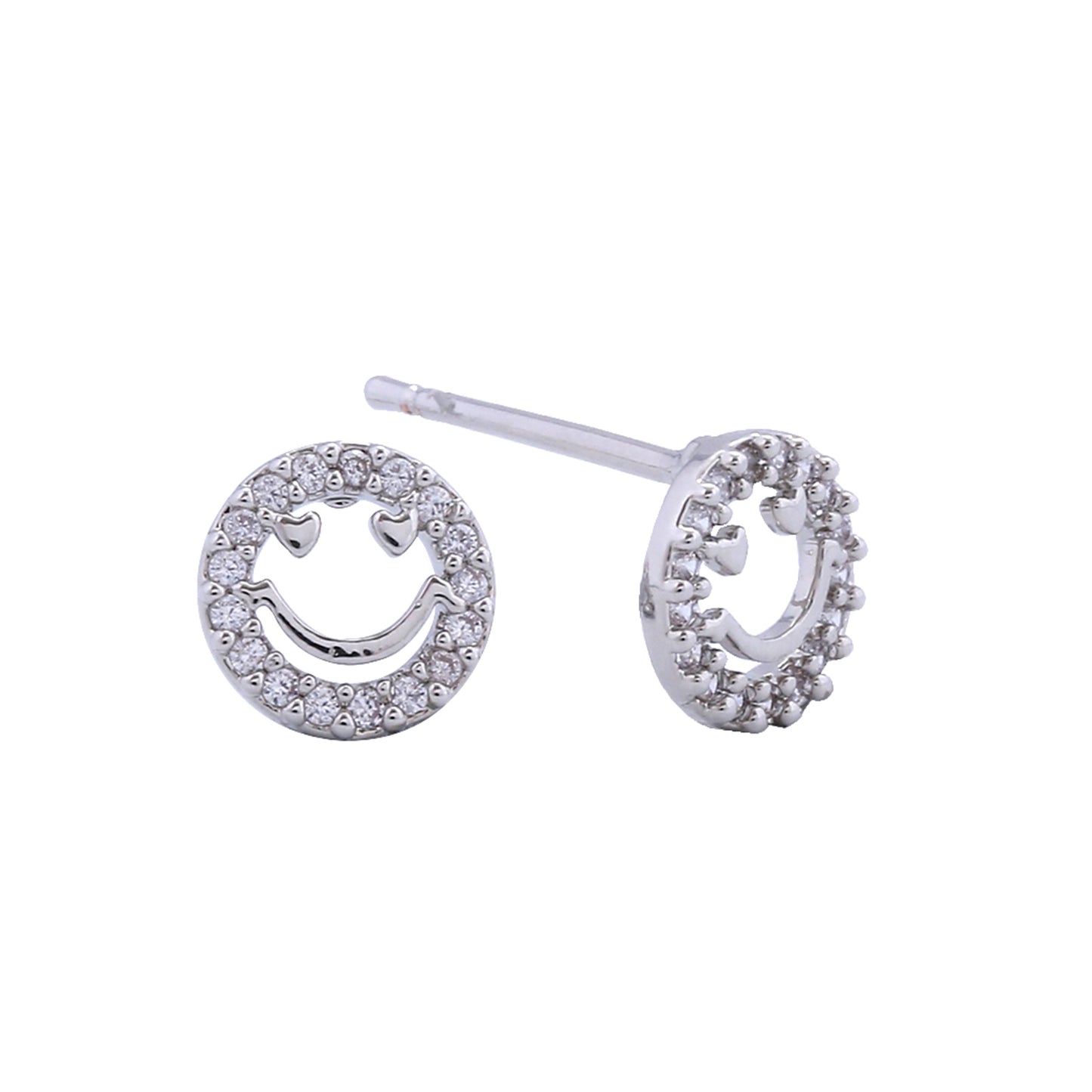 14K Gold/White Gold Dipped Bordered Smile Stud Earrings