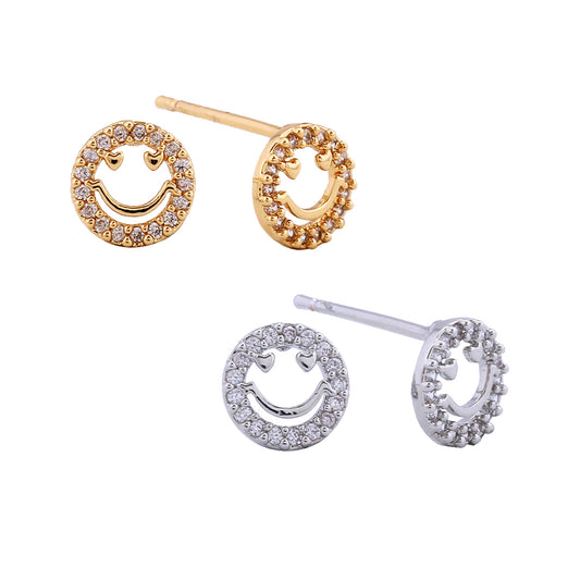 14K Gold/White Gold Dipped Bordered Smile Stud Earrings