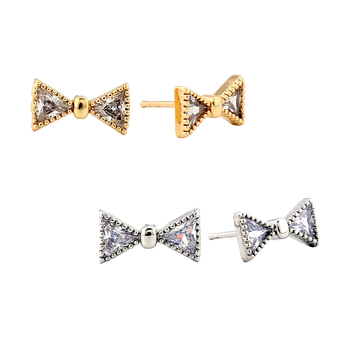 14K Gold/White Gold Dipped Tiny Little Bow Stud Earrings