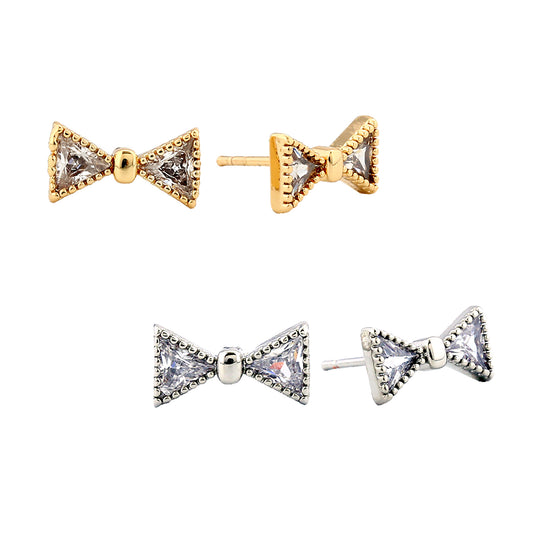 14K Gold/White Gold Dipped Tiny Little Bow Stud Earrings