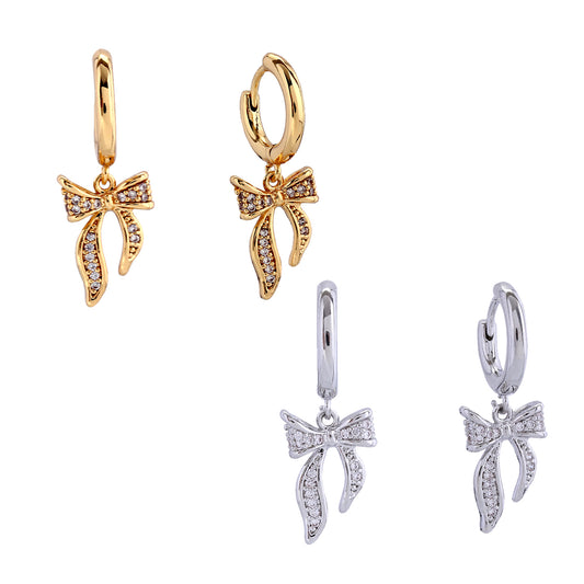 14K Gold/White Gold Dipped Boutique Ribbon Huggie Earrings