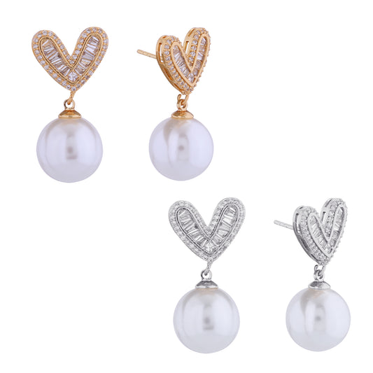 14K Gold/White Gold Dipped Pearl Pendant Drop Earrings