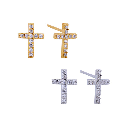 14K Gold/White Gold Dipped Mini Cross Stud Earrings
