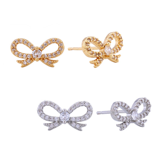 14K Gold/White Gold Dipped Tied Ribbon Stud Earrings