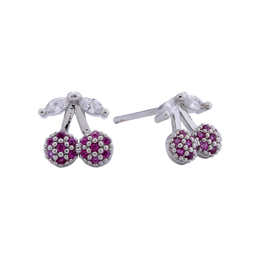 14K White Gold Dipped Rosie Cherry Stud Earrings