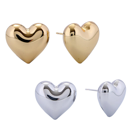 14K Gold/White Gold Dipped Bold Heart Stud Earrings