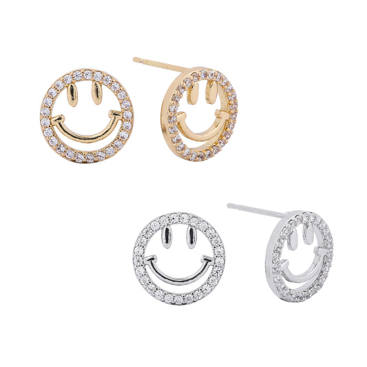 14K Gold/White Gold Dipped Radiant Smile Stud Earrings