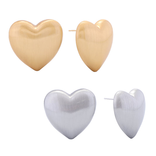 14K Gold/White Gold Dipped Matte Heart Stud Earrings