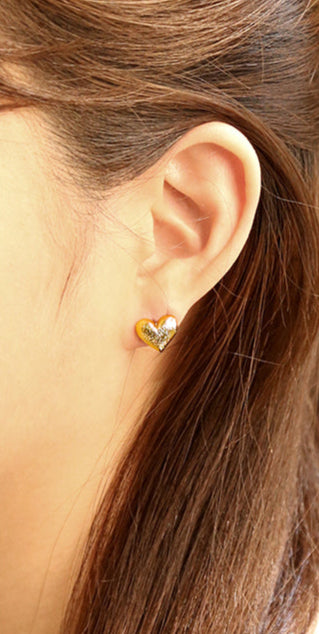 14K Gold/White Gold Dipped Heartbeat Stud Earrings