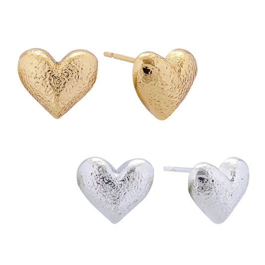 14K Gold/White Gold Dipped Heartbeat Stud Earrings