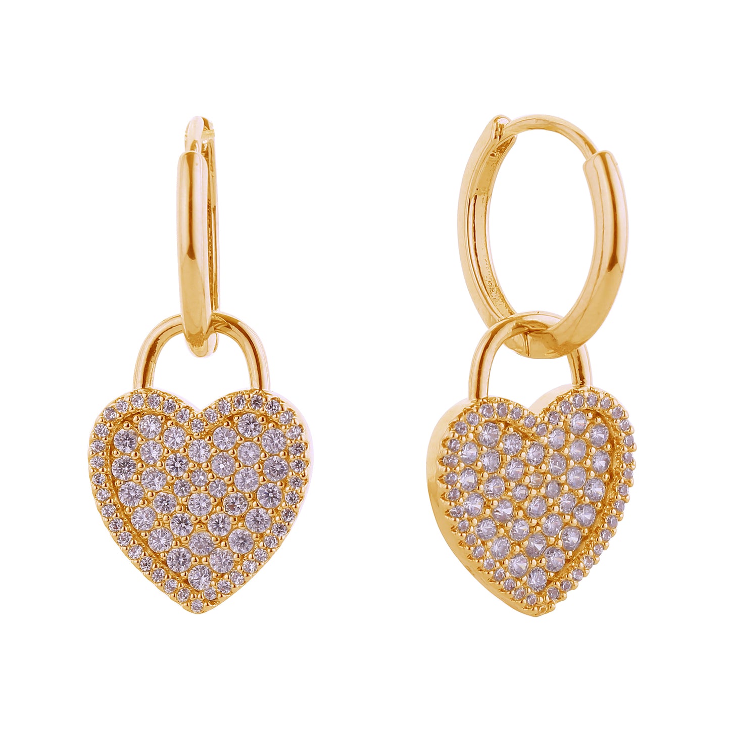 14K Gold/White Gold Dipped Crystal Heart Drop Huggie Earrings