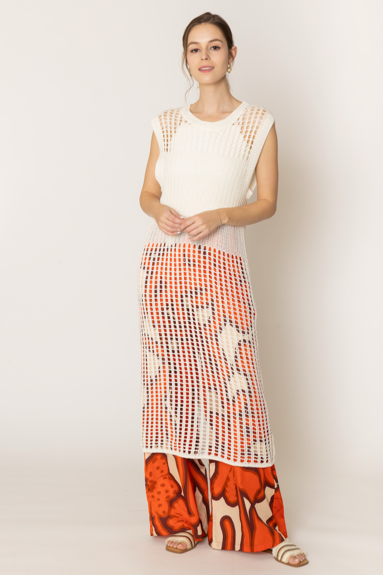 Chest Blocked Crochet Long Dress