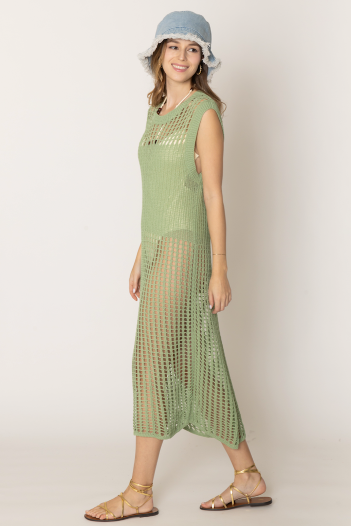 Chest Blocked Crochet Long Dress