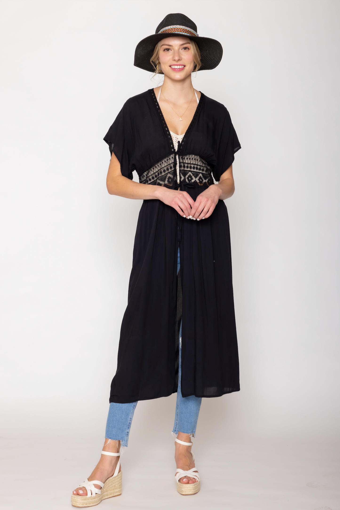 Lace Trim Long Cardigan