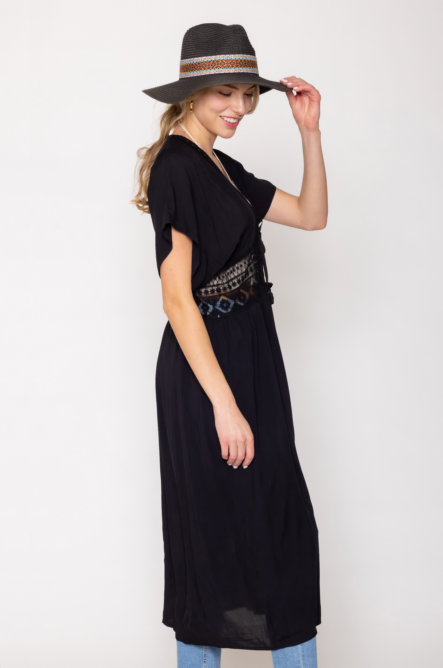 Lace Trim Long Cardigan