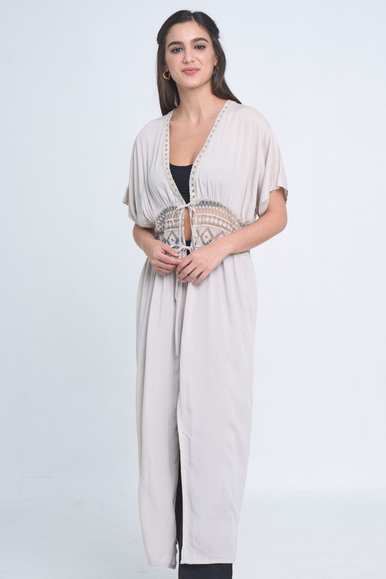 Lace Trim Long Cardigan
