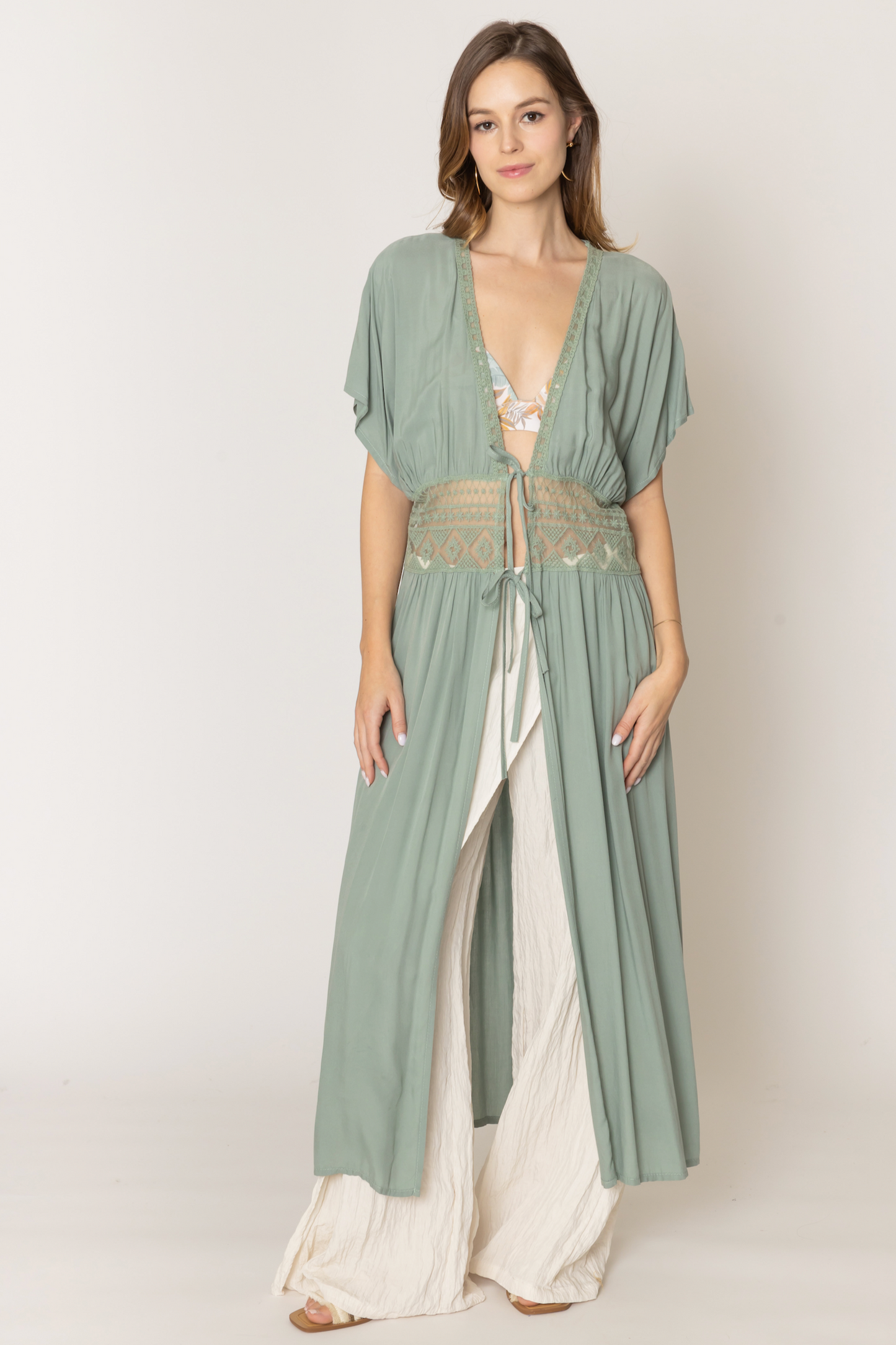 Lace Trim Long Cardigan