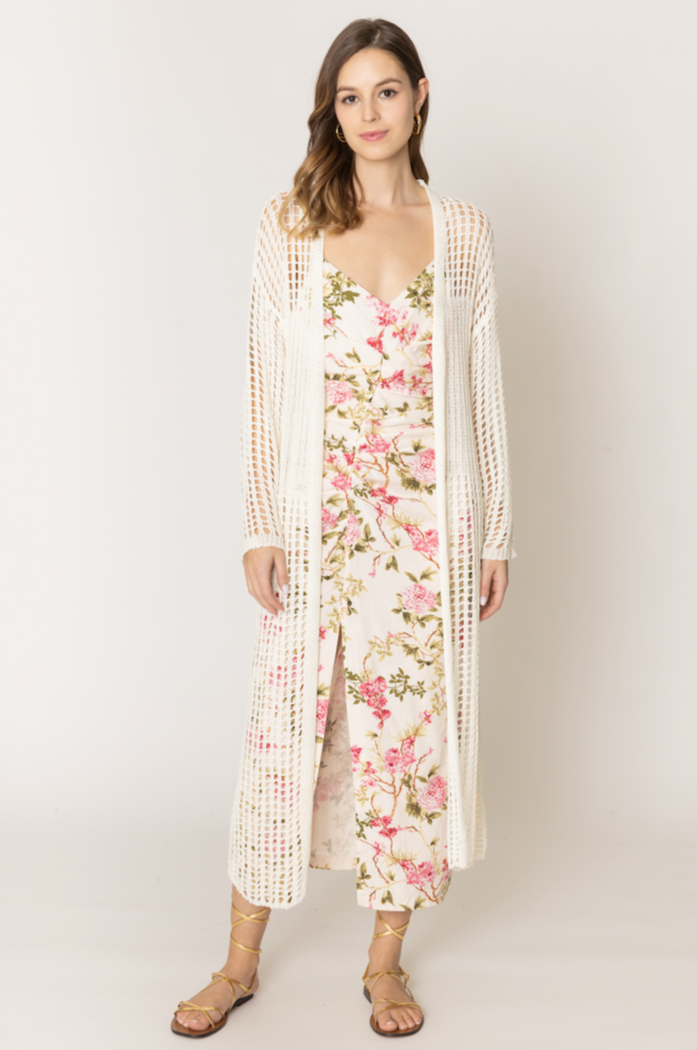 Chest Blocked Crochet Long Cardigan