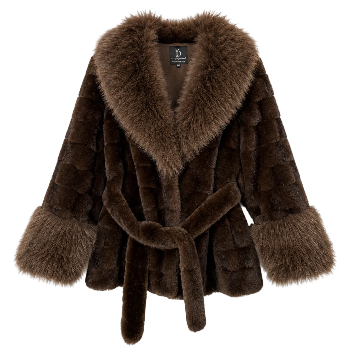 Belted Checker Faux Fur Coat