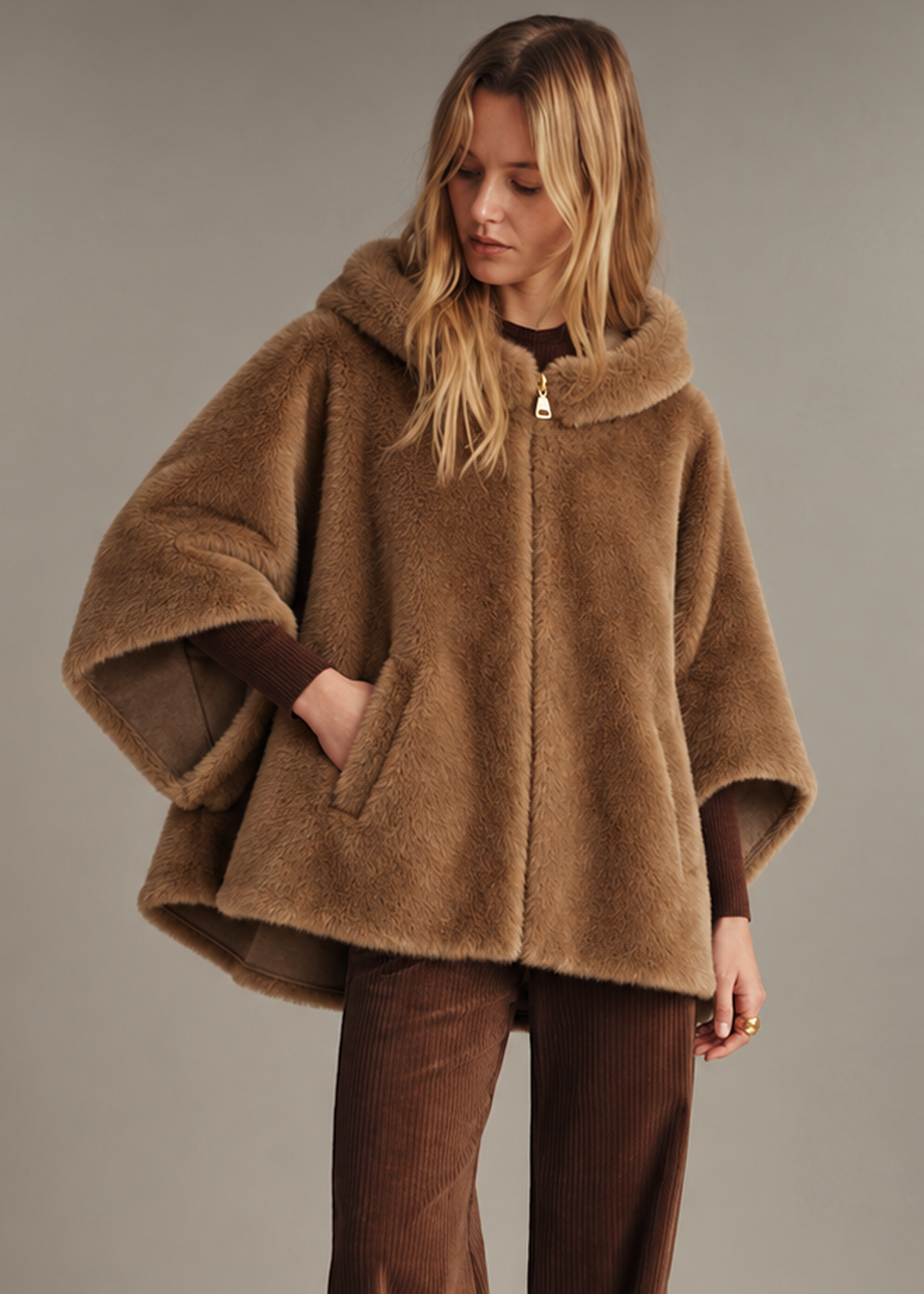 Reversible Hooded Faux Fur Jacket