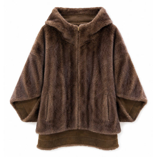 Reversible Snake-Texture Faux Fur Cape Jacket