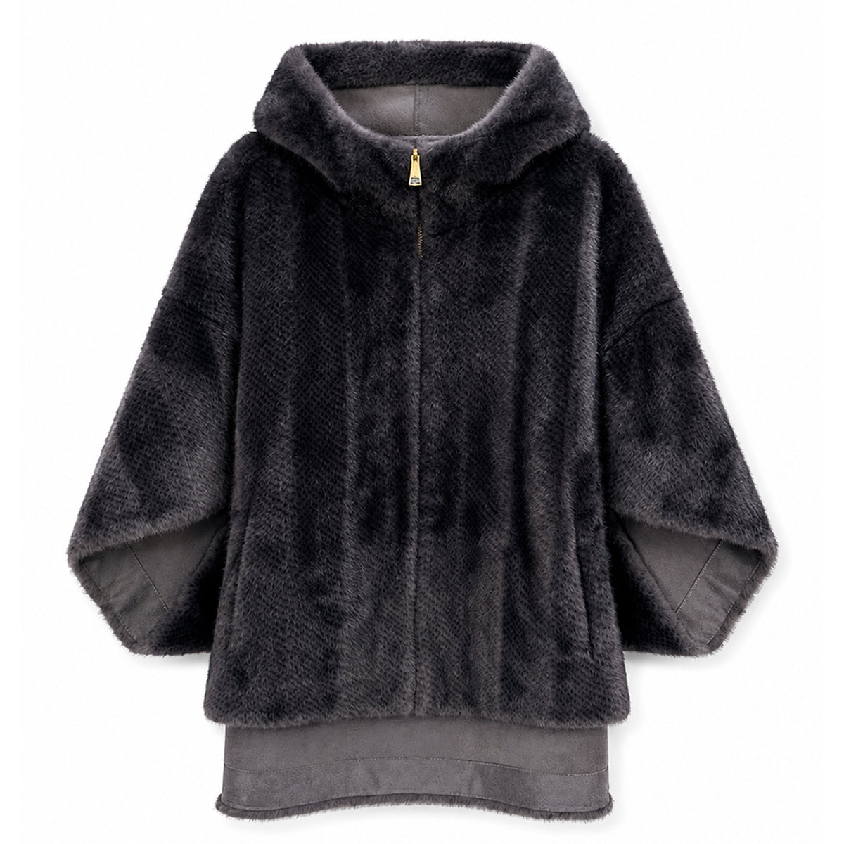 Reversible Snake-Texture Faux Fur Cape Jacket