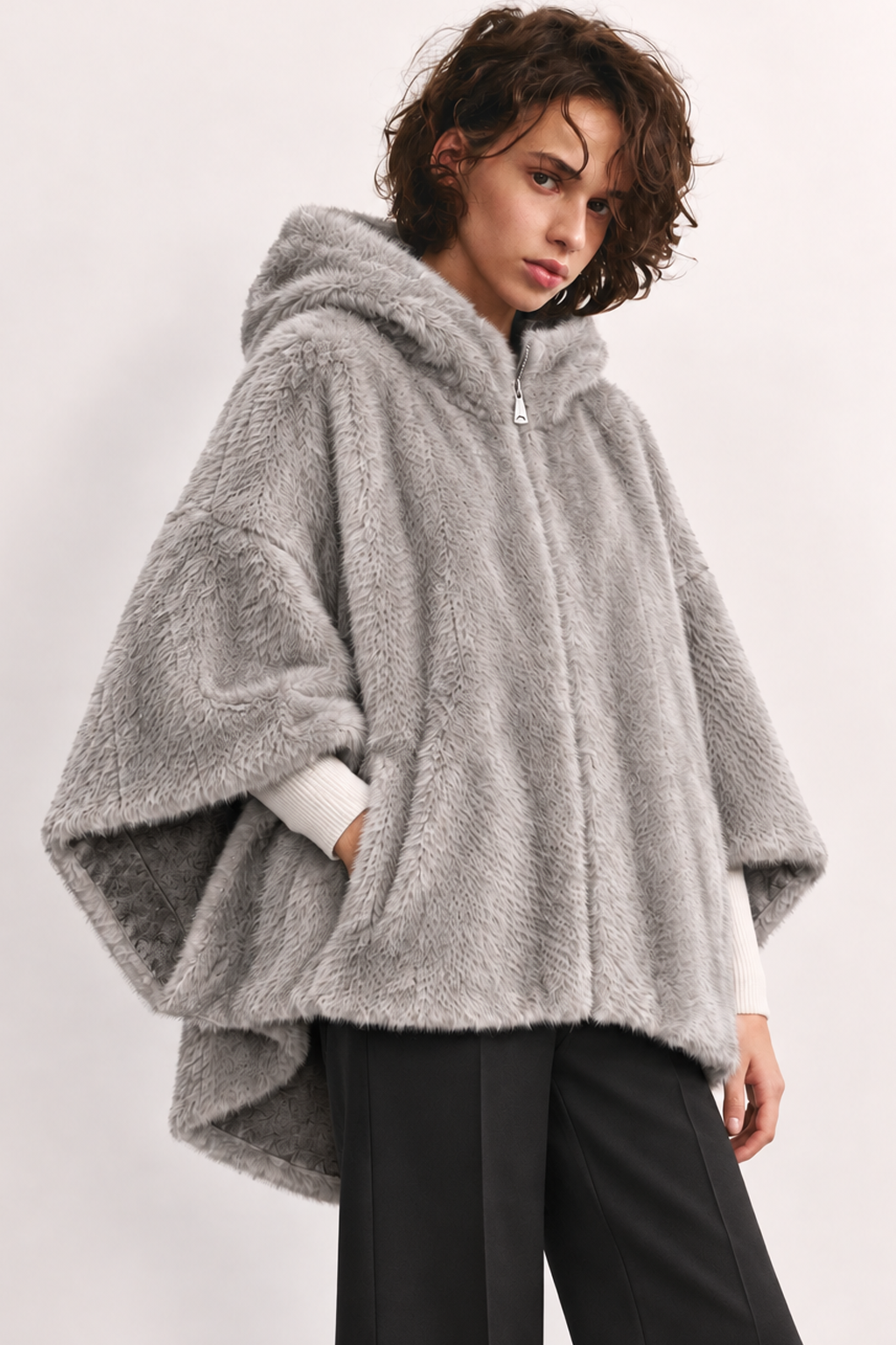 Reversible Snake-Texture Faux Fur Cape Jacket