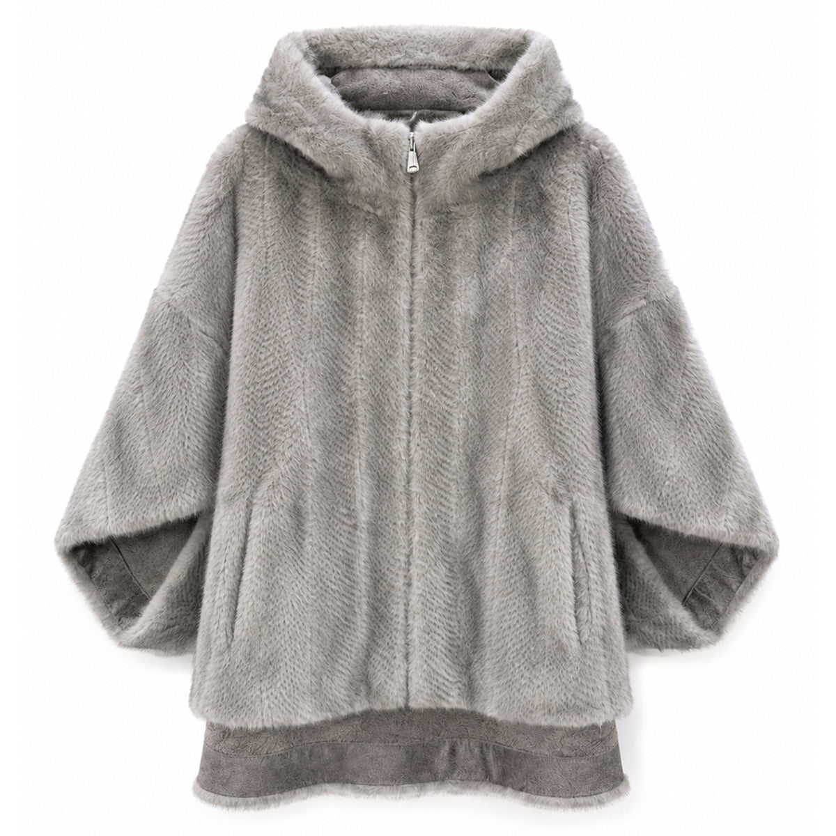 Reversible Snake-Texture Faux Fur Cape Jacket