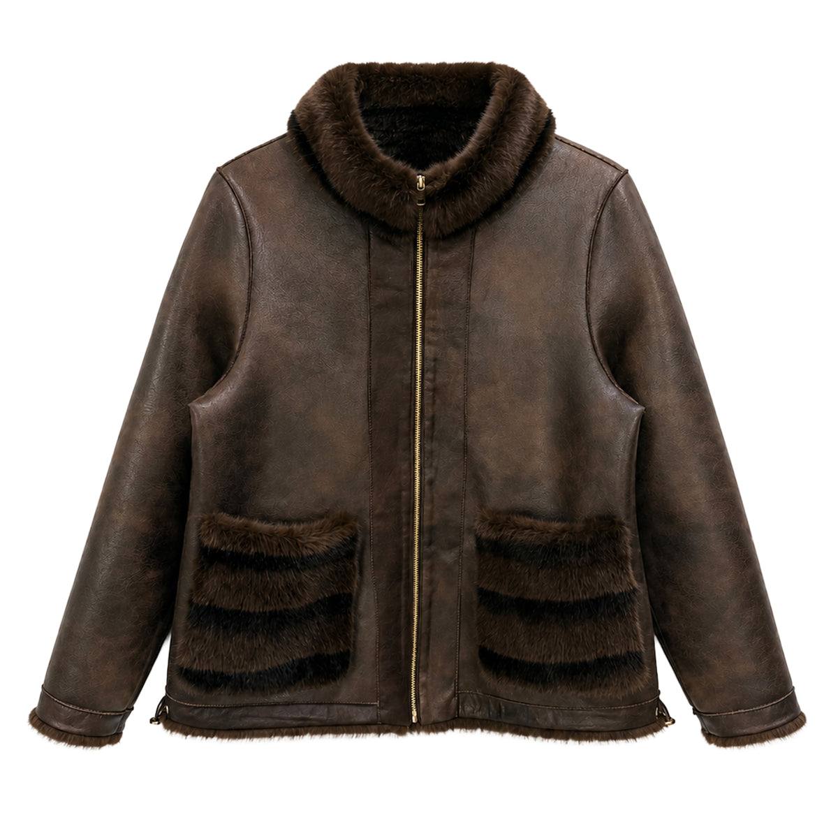 Reversible Chevron Faux Fur Jacket