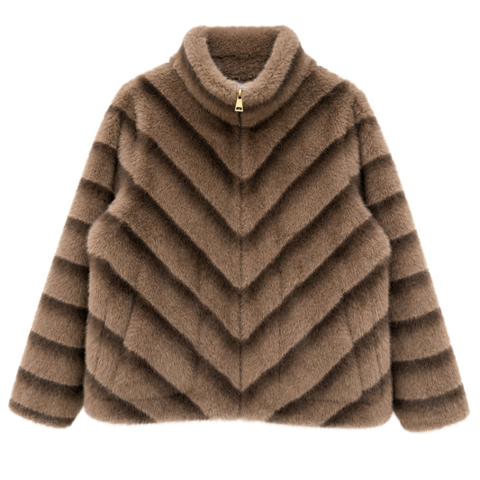 Reversible Chevron Faux Fur Jacket