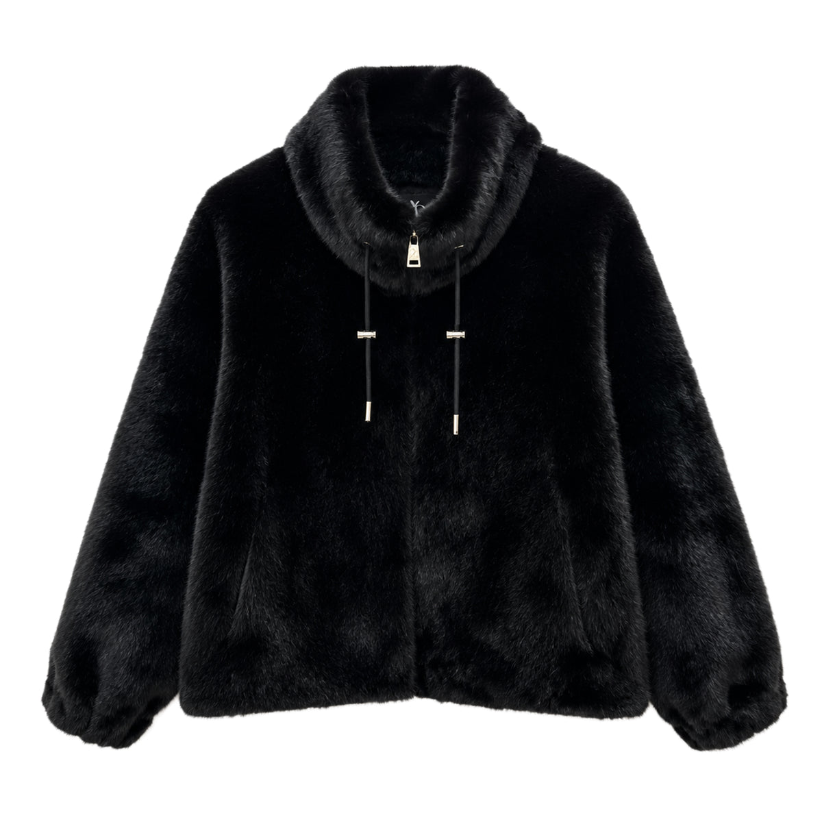 Drawstring Collar Faux Fur Jacket