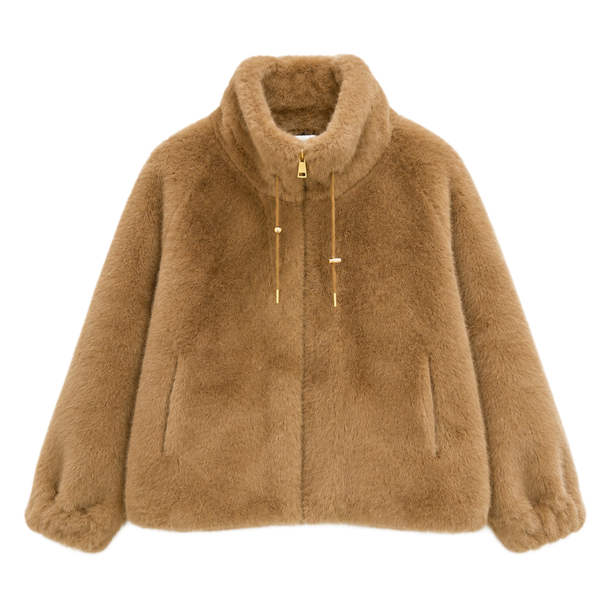 Drawstring Collar Faux Fur Jacket
