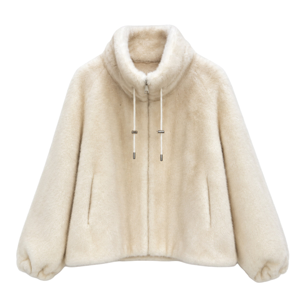 Drawstring Collar Faux Fur Jacket