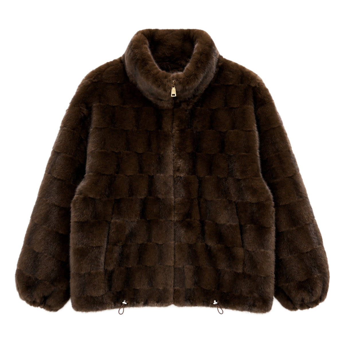 Checker Faux Fur Zip-Up Jacket