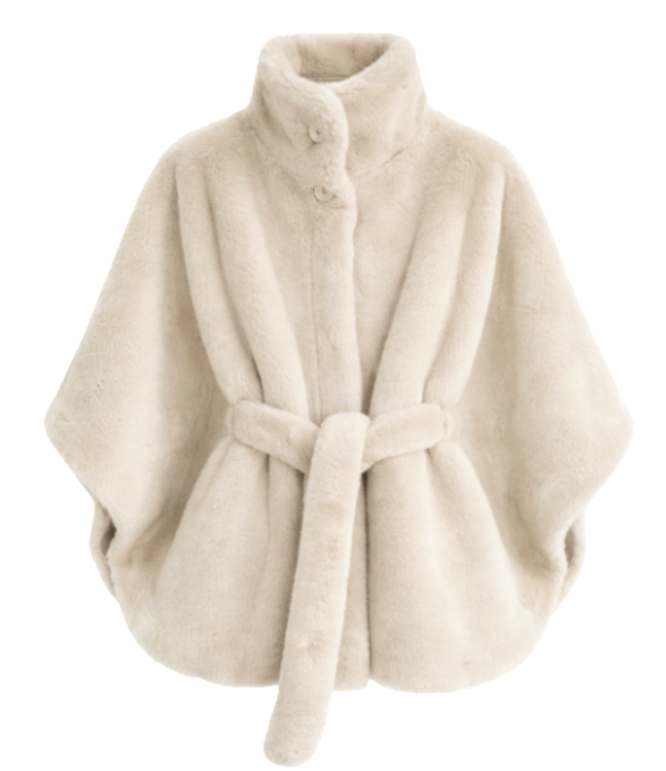 Belted Faux Fur Cape