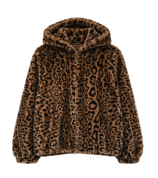 Leopard Faux Fur Hooded Jacket