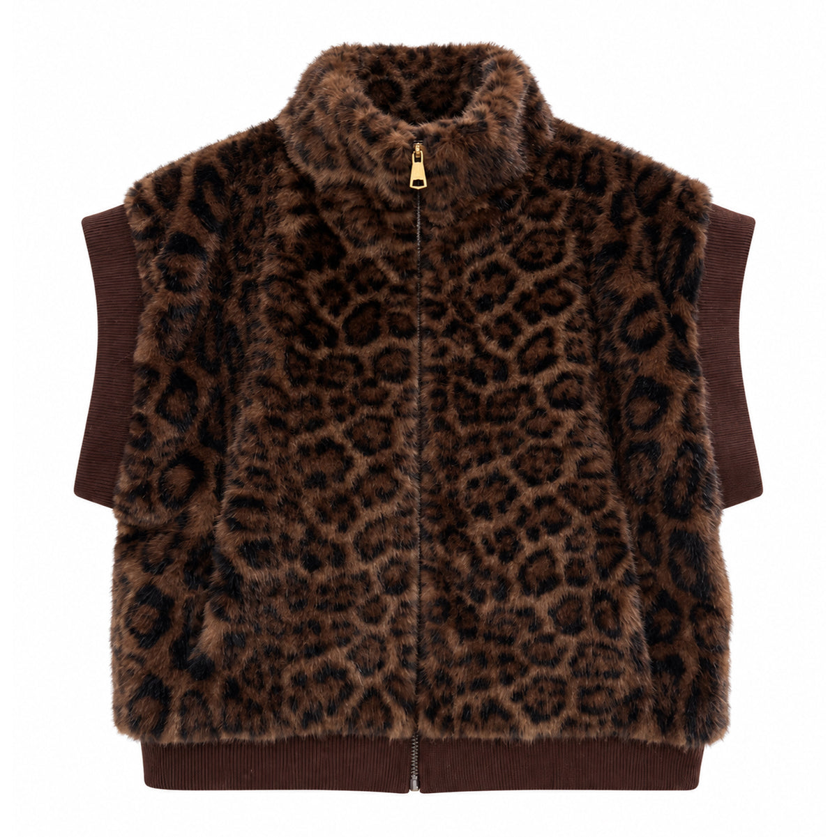 Leopard Faux Fur Zip-Up Vest