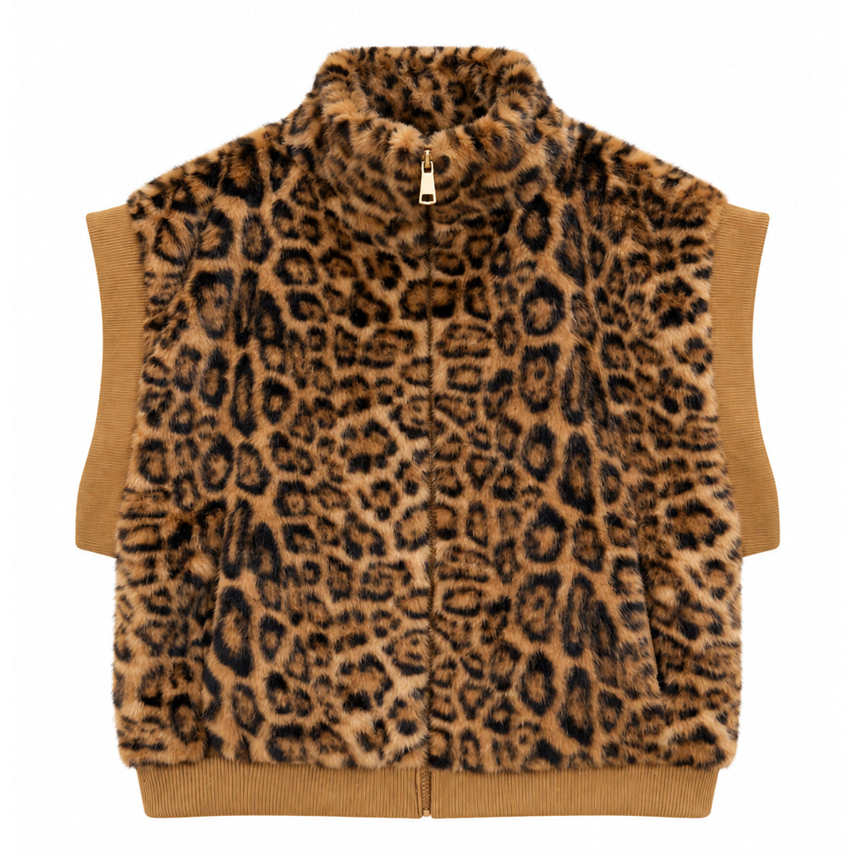 Leopard Faux Fur Zip-Up Vest